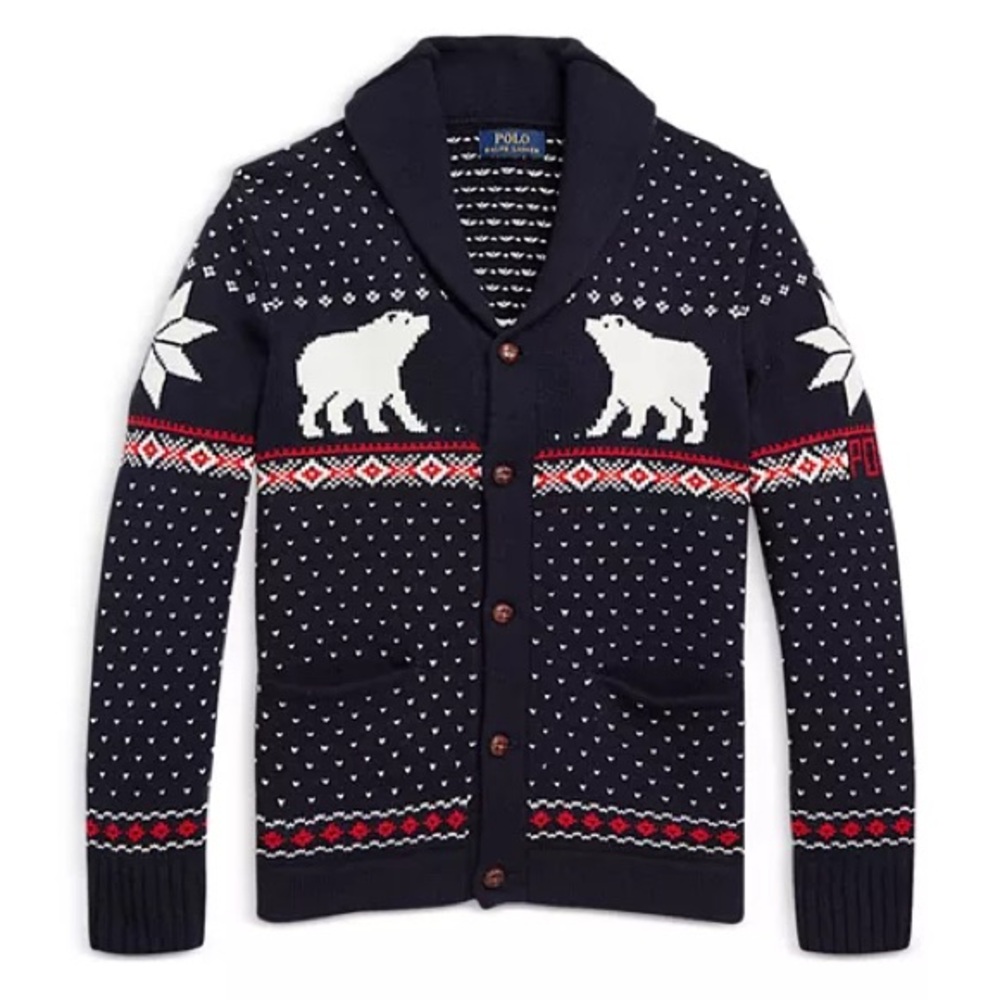 POLO RALPH LAUREN navy Bear Cotton-Blend Shawl Cardigan